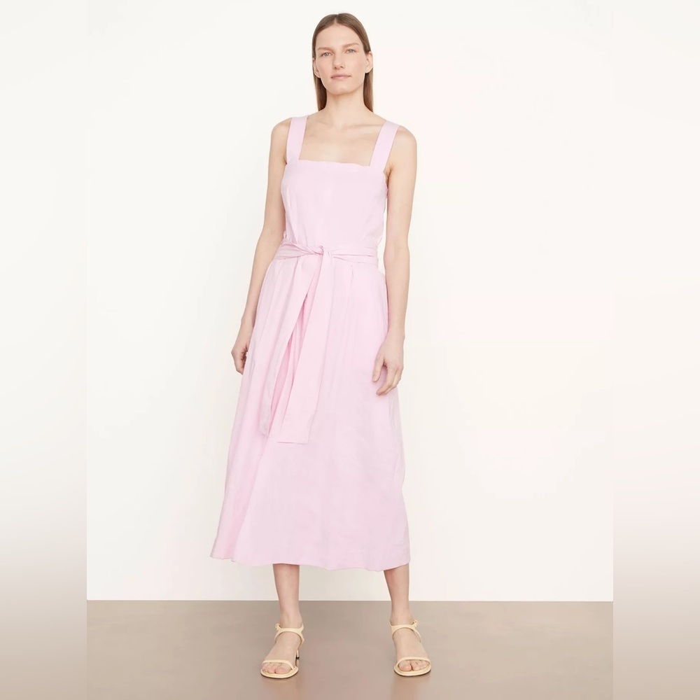 Vince Linen-Blend Square-Neck Midi Dress New